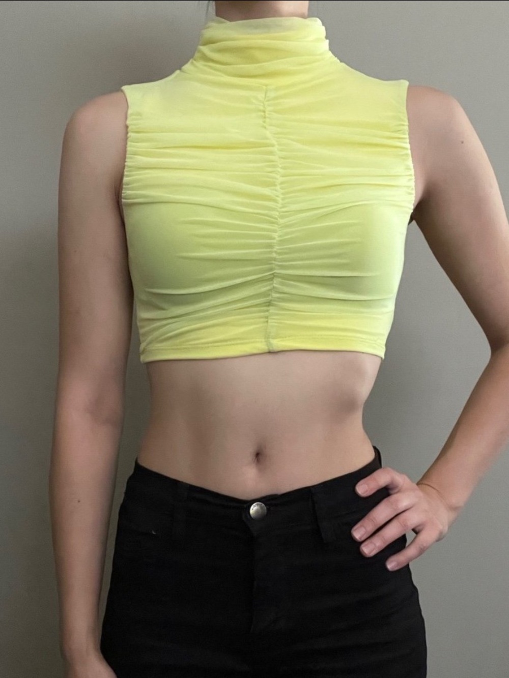 Yellow High Neck Crop Top, XS